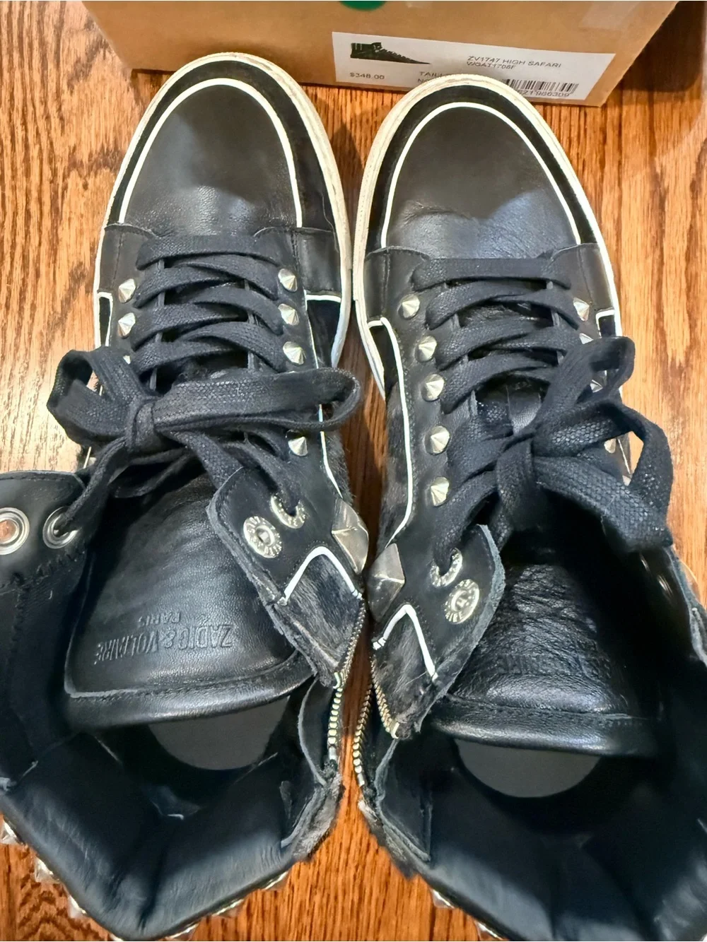 Zadig and Voltaire Womens Black High-Top Sneakers with Stud Accents